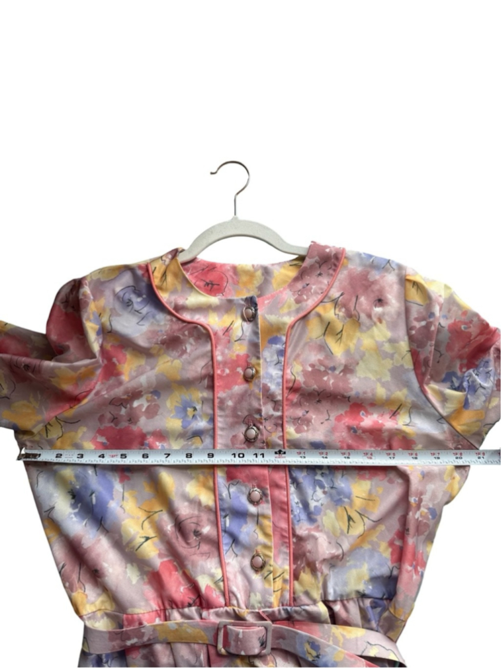 D’Allaird’s Vintage Pastel Floral Belted Midi Dress in Pink, Lavender Size L - Picture 4 of 11
